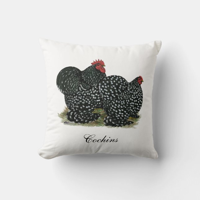 Cochin Mottled Chickens Throw Pillow (Front)