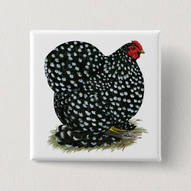 Cochin Mottled Hen 2 Inch Square Button (Front)