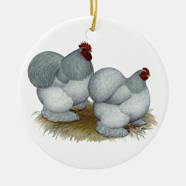 Cochin:  Self Blue Ceramic Ornament (Front)