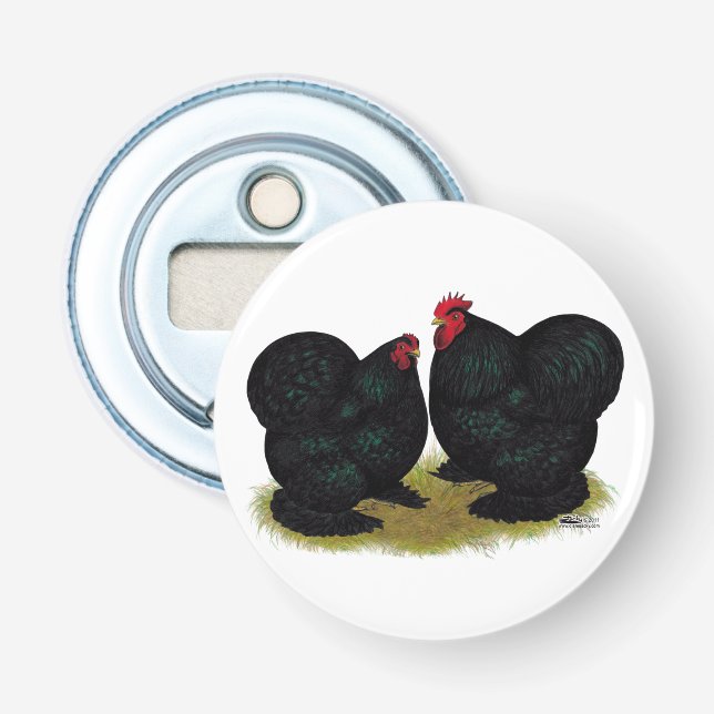 Cochins Black Bantam Pair Bottle Opener (Front)