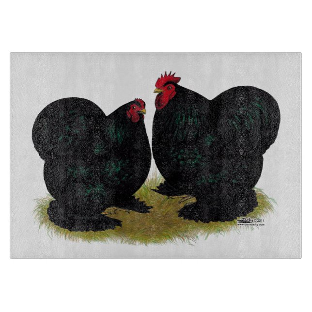 Cochins Black Bantam Pair Cutting Board (Front)