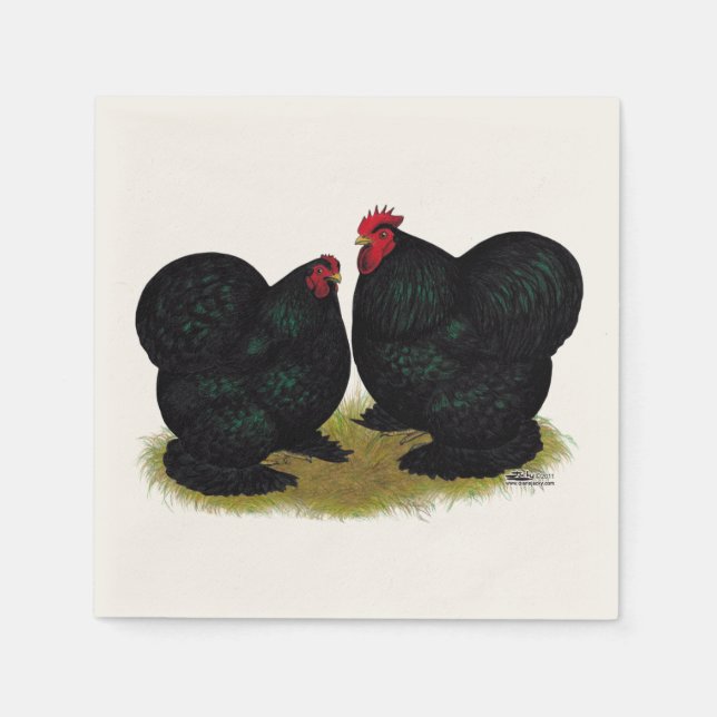 Cochins Black Bantam Pair Napkin (Front)