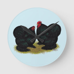Cochins Black Bantam Pair Round Clock