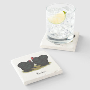 Cochins Black Bantam Pair Stone Coaster