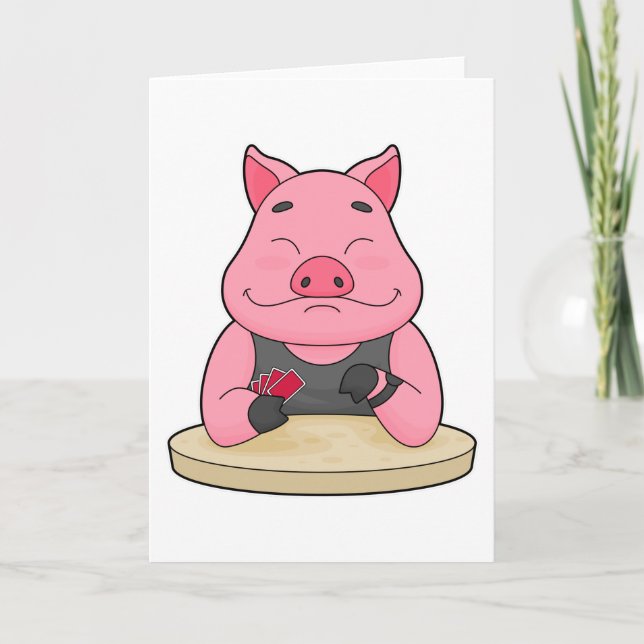 Cochon au Poker avec cartes de Poker (Devant)