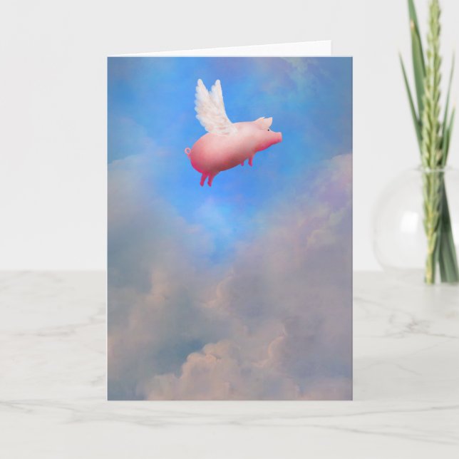 Cochon avec ailes carte de voeux (Devant)