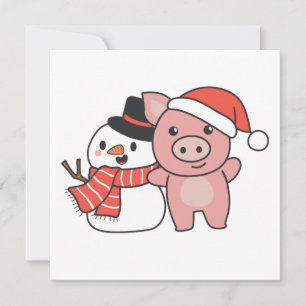 Cochon Avec Snowman En Hiver Pour Invitation De No