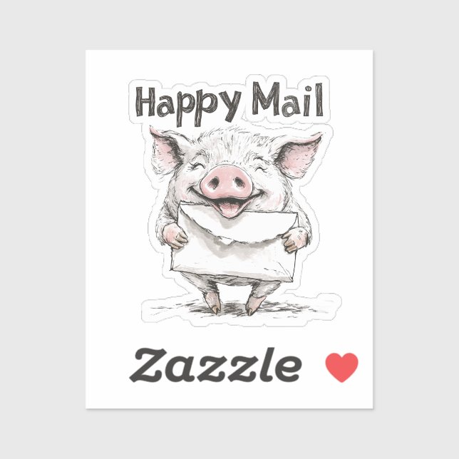 Cochon, Courrier heureux, Autocollant (Feuille)