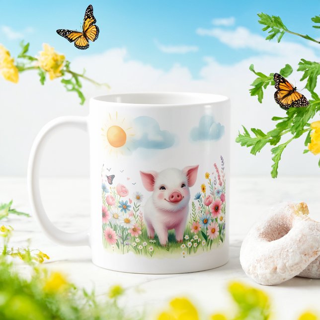 Cochon d'aquarelle de printemps - Mug d'enfant (Créateur téléchargé)