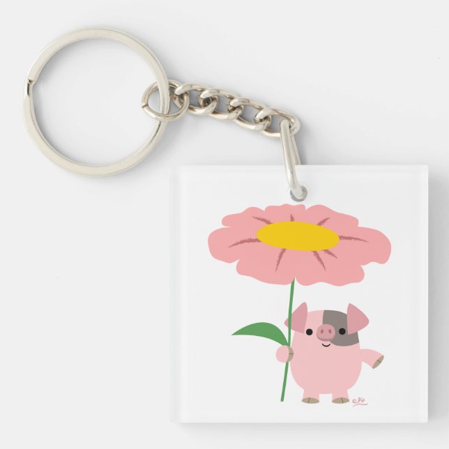 Cochon De Cartoon Cute Avec Porte - clé Acrylique  (Devant)
