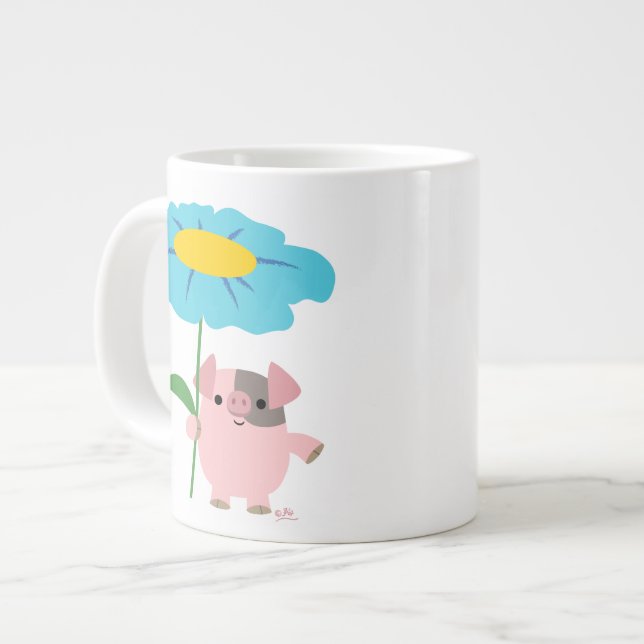 Cochon De Dessin Avec Cadeau (Bleu) Jumbo Mug (Devant gauche)