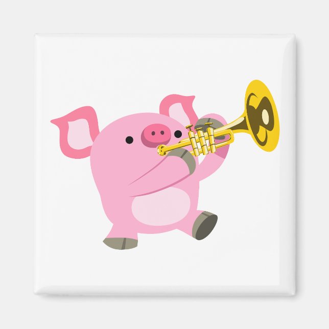 Cochon de dessin mignon Jouer Trumpet Magnet (Devant)