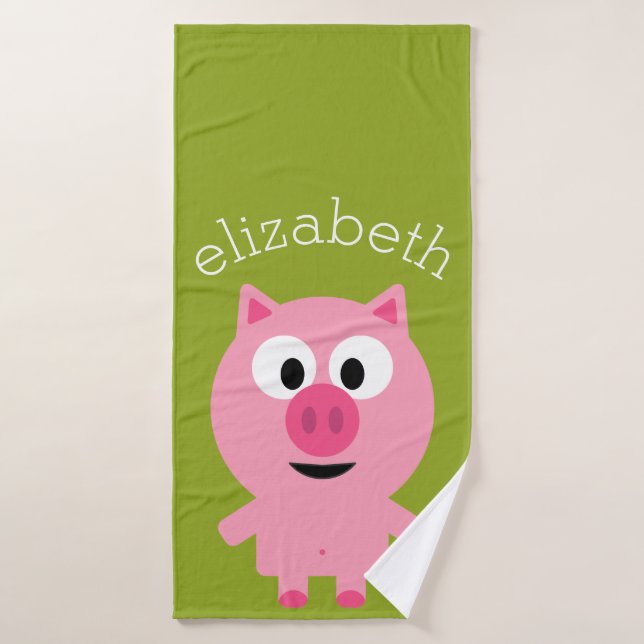 Cochon de ferme en caricatures - rose et vert citr (Serviette de bain)