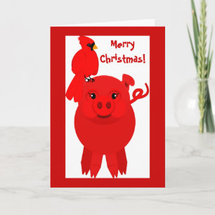 Cochon de Noël rouge et cardinal, carte