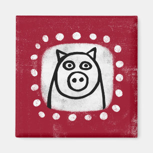 Cochon Drôle Sur Le Réfrigérateur Rouge Magnet