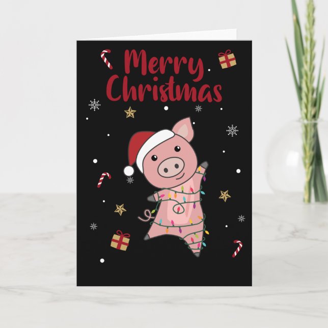 Cochon Joyeux Noël Animaux Carte de cochons (Devant)
