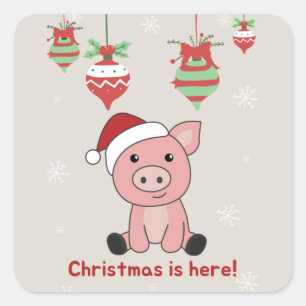 Cochon Joyeux Noël Animaux Cochons Sticker Carré