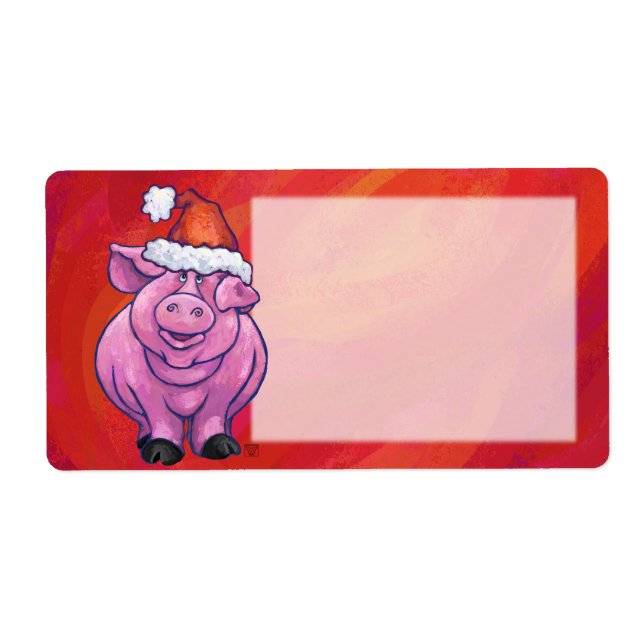 Cochon mignon à Santa Hat sur rouge (Devant)
