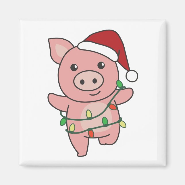 Cochon Noël Animaux d'hiver Cochons Magnet (Devant)