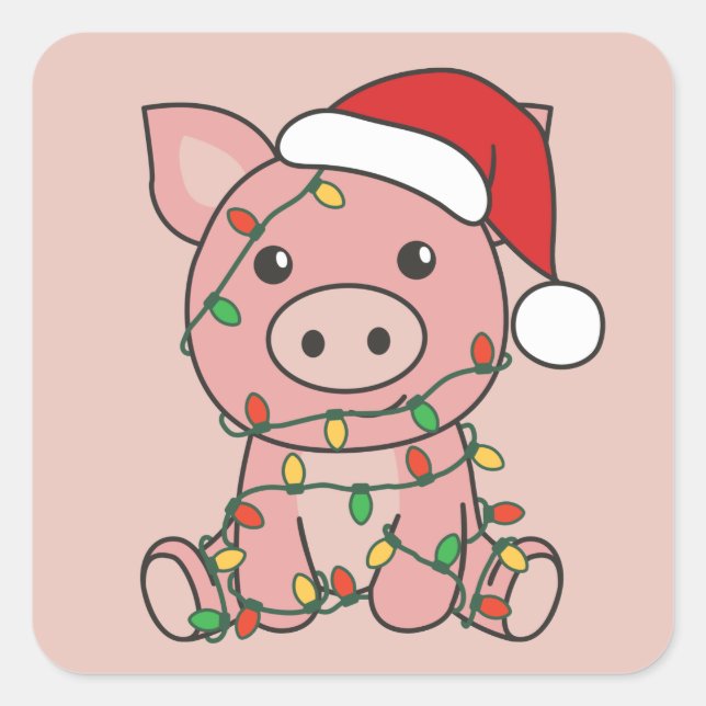 Cochon Noël Animaux d'hiver Cochons Sticker Carré (Devant)