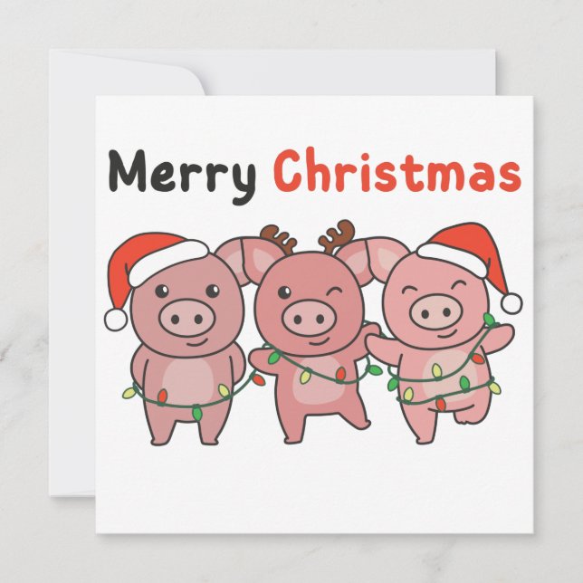 Cochon Noël cochons joyeux Noël Invitation (Devant)