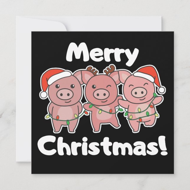 Cochon Noël cochons joyeux Noël Invitation (Devant)