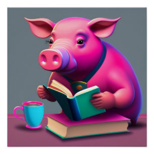 Cochon Rose Lire Un Poster De Livre