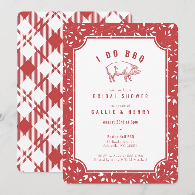 Cochon rouge I DO BBQ Bridal Shower Invitation (Devant / Derrière)