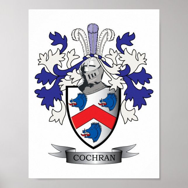 Cochran Family Crest Coat of Arms Poster (Front)