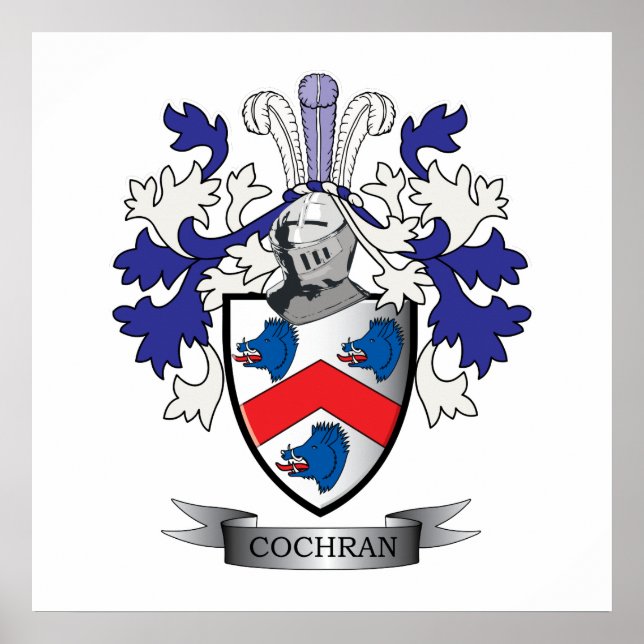Cochran Family Crest Coat of Arms Poster (Front)