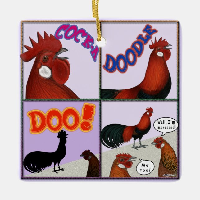 Cock-A-Doodle-Doo! Ceramic Ornament (Front)