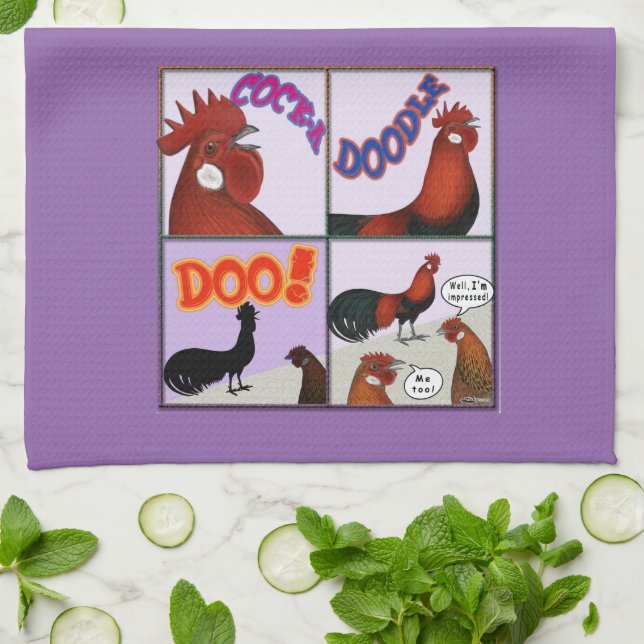 Cock-A-Doodle-Doo! Kitchen Towel (Folded)