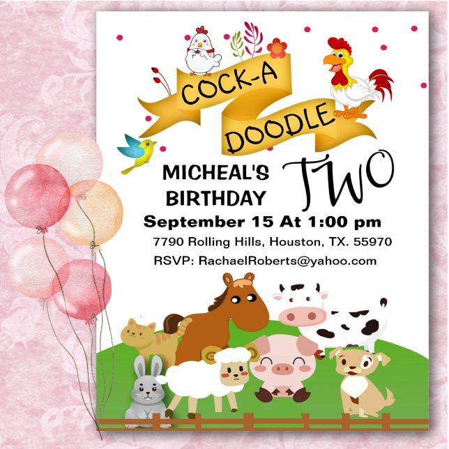  Cock-A-Doodle Two Animals Birthday  Invitation (Creator Uploaded)