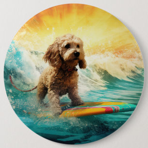Cockapoo Beach Surfing Painting  6 Inch Round Button
