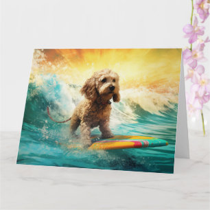 Cockapoo Beach Surfing Painting Card