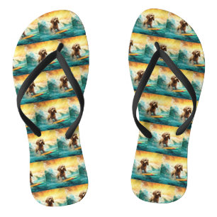 Cockapoo Beach Surfing Painting  Flip Flops