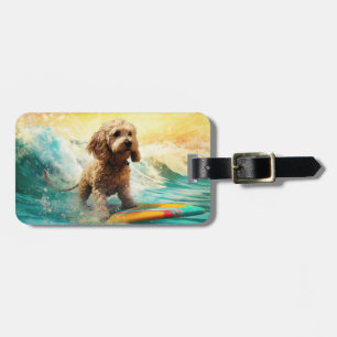 Cockapoo Beach Surfing Painting  Luggage Tag
