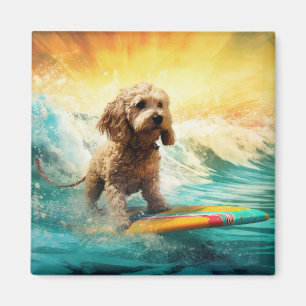 Cockapoo Beach Surfing Painting  Magnet