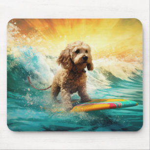 Cockapoo Beach Surfing Painting  Mouse Pad