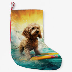 Cockapoo Beach Surfing Painting  Small Christmas Stocking