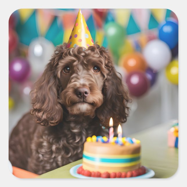 Cockapoo Birthday Party Square Sticker (Front)