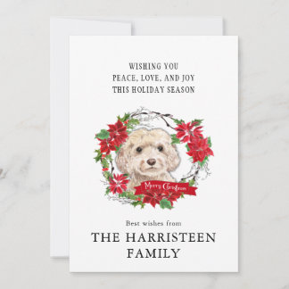 Cockapoo blonde Watercolor Poinsettia Christmas Holiday Card