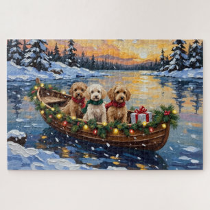 Cockapoo Christmas Boat Holiday Jigsaw Puzzle
