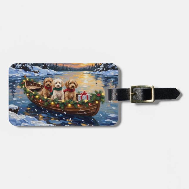 Cockapoo Christmas Boat Holiday Luggage Tag (Front Horizontal)