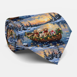 Cockapoo Christmas Boat Holiday Tie