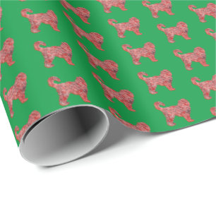 Cockapoo Christmas Dog Cute Silhouette Green Wrapping Paper