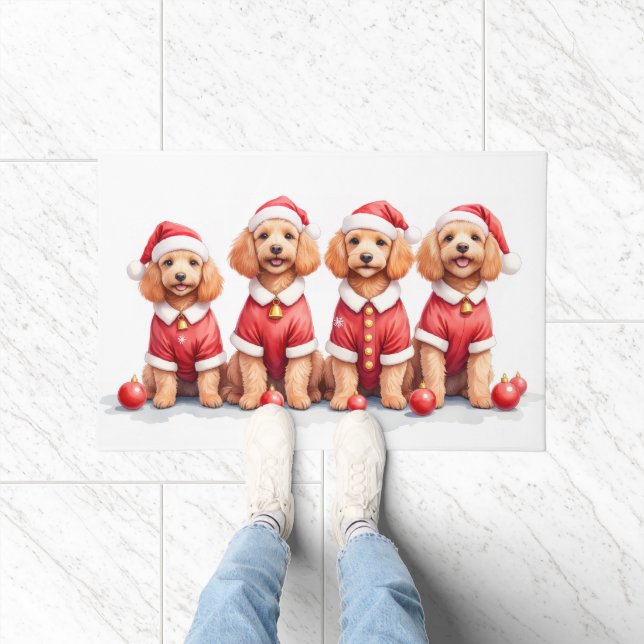 Cockapoo Christmas Dress Santa Hat Doormat (Indoor)