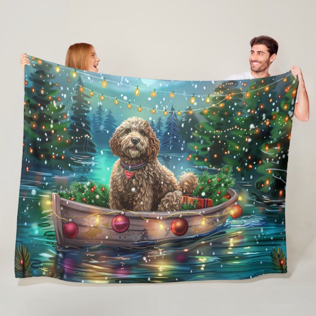 Cockapoo Christmas Festive Voyage Fleece Blanket (In Situ)