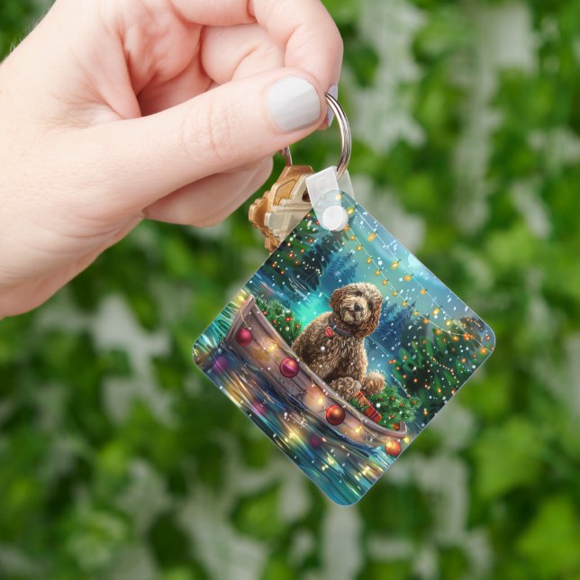Cockapoo Christmas Festive Voyage Keychain (Hand)