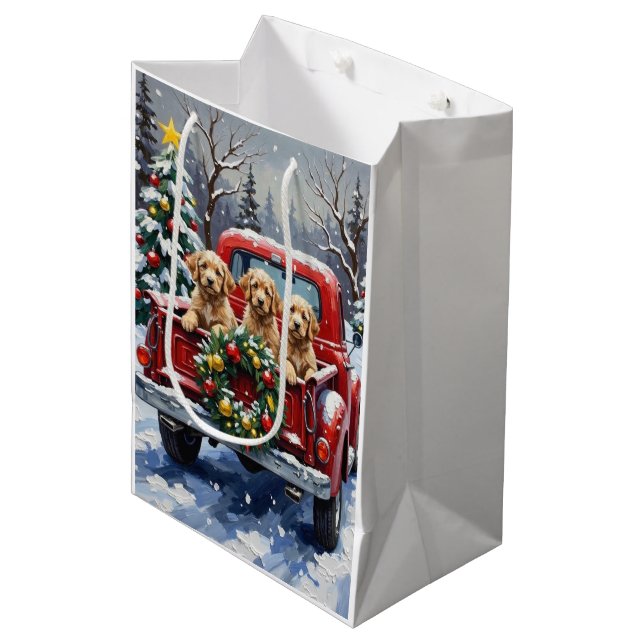 Cockapoo Christmas Red Truck Holiday Medium Gift Bag (Front Angled)